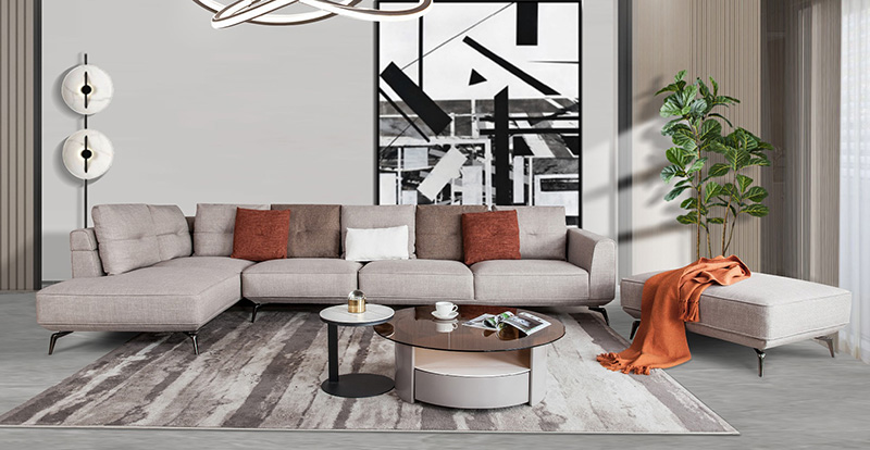 Modern Ve Sade Salon Kumaş Büyük Beden Köşe Tüyü Koltuk Kombinasyonu 621006